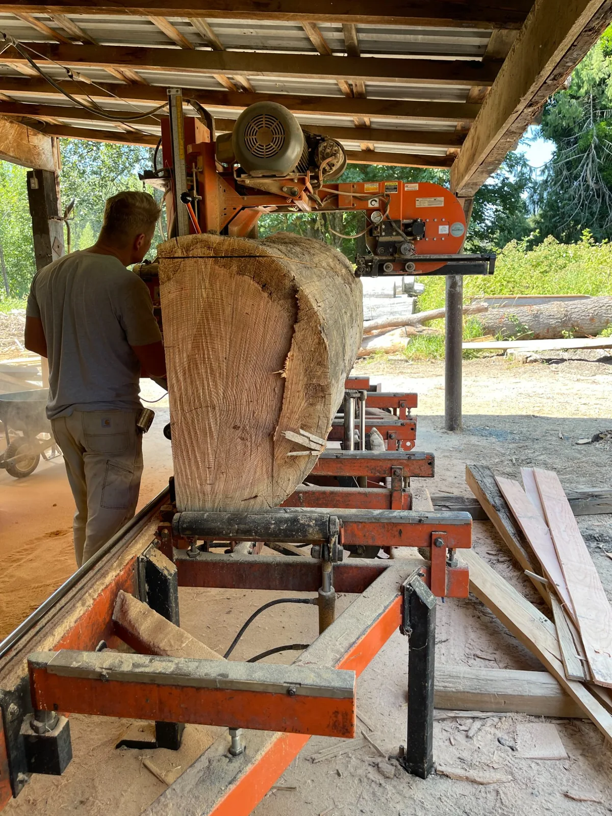 Douglas Fir being cut to dimension at the Washington Timber Company sawmill in Arlington
